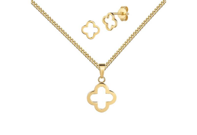 JEVELION Schmuckset Anhänger Kleeblatt mit 2x Ohrstecker 333 Gold (Goldanhänger + Gold-Ohrschmuck, für Damen), Mit Kette vergoldet- Länge wählbar 36 - 70 cm oder ohne Kette. von JEVELION