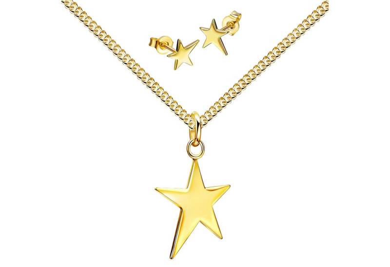JEVELION Schmuckset Anhänger Stern mit 2x Ohrstecker 585 Gold - Made in Germany (Goldanhänger + Gold-Ohrschmuck, für Damen und Mädchen), Mit Kette vergoldet- Länge wählbar 36 - 70 cm oder ohne Kette. von JEVELION