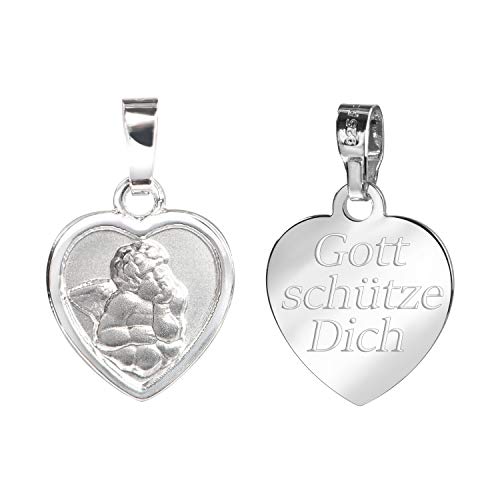 Schutz-Engel Herz-Anhänger Silber-Anhänger 925 Sterling Silber für Damen, Herren und Kinder mit Gravur Gott Schütze Dich als Kettenanhänger + Schmuck-Etui von JEVELION