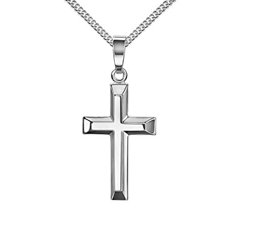 JEVELION Silber Anhänger-Kreuz Silberkreuz für Damen, als Kettenanhänger 925 Silber.Mit Panzer-Kette 925 Silber - Kettenlänge 40 cm. von JEVELION