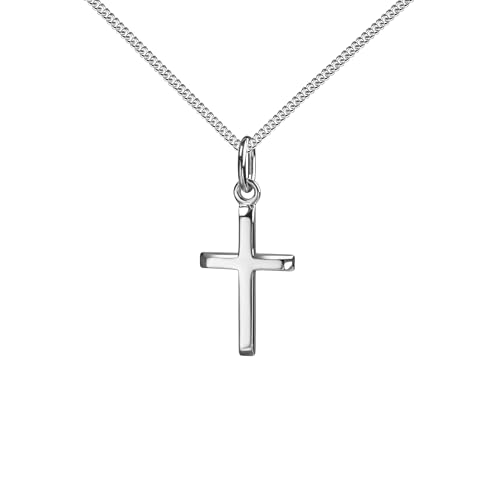 JEVELION Silberkette + Taufkreuz 585 Weißgold Kreuzanhänger in hochglanz Taufkreuz für Damen und Kinder. Mit Halskette 925 Silber - Kettenlänge 55 cm. von JEVELION