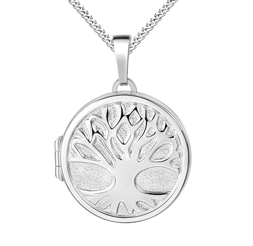 JEVELION Silberkette Baum des Lebens Medaillon Silber 925 rund Amulett Anhänger für 2 Bilder zum Öffnen für Damen Silberamulett und Schmuck-Etui Mit Halskette - Kettenlänge 50 cm. von JEVELION