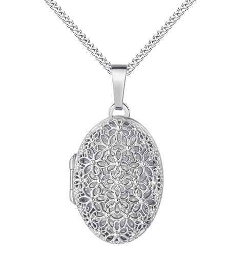 JEVELION Silberkette Medaillon 925 Sterling-Silber Amulett Anhänger oval für 1 Bild zum Öffnen Bildanhänger mit Schmuck-Etui Mit Halskette - Kettenlänge 50 cm. von JEVELION