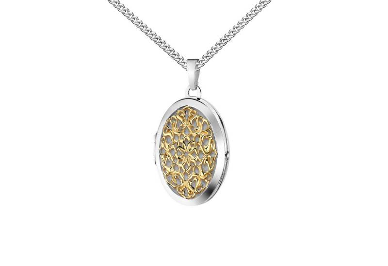 JEVELION Silberkette Medaillon zum Öffnen Silberanhänger 925 Silber Bicolor Made in Germany (Foto-Amulett, für Damen und Mädchen), Mit Silberkette 925 - Länge wählbar 36 - 70 cm oder ohne Kette. von JEVELION