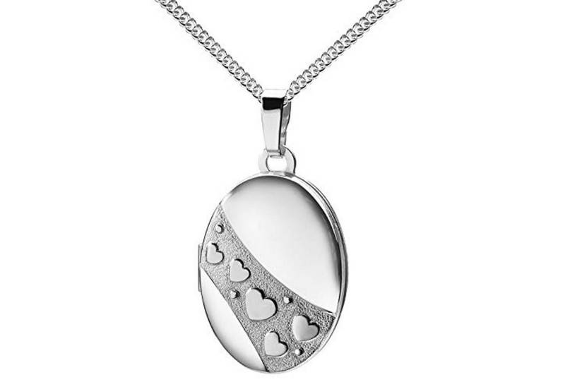 JEVELION Silberkette mit Medaillon oval Herzen-Ornament 925 Silber zum Öffnen für 2 Fotos (Foto Amulett Anhänger, für Damen und Mädchen), Herzkette Sterlingsilber - Länge wählbar 36 - 70 cm oder ohne Kette. von JEVELION