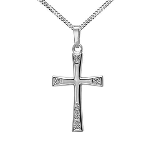 JEVELION Silberkreuz Kreuz-Anhänger mit Panzer-Kette für Damen, Herren und Kinder in hochglanz poliert mit Ornamentverzierungen Kettenanhänger 925 Sterling Silber + Schmuck-Etui von JEVELION