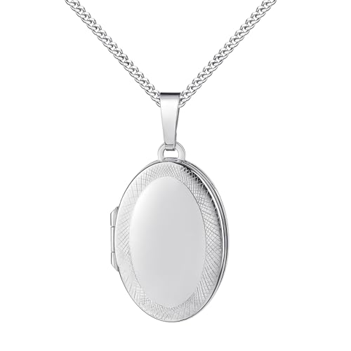 JEVELION Silbermedaillon Medaillon 925 Silber ovaler Amulett Anhänger für 2 Bilder zum Öffnen für Damen Silberamulett und Schmuck-Etui Mit Kette - Kettenlänge 45 cm. von JEVELION