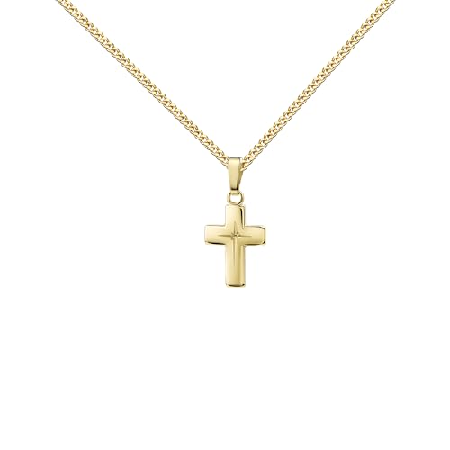 JEVELION Taufkreuz 585 Gold Kreuzanhänger 14 Karat Gelbgold hochglanz poliert - kleiner Goldschmuck für Damen und Kinder von JEVELION