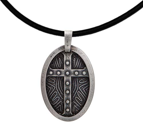 Keltischer Mittelalter Anhänger Schutz-Schild mit Kreuz-Anhänger 925 Sterling-Silber für Herren Mit Lederband - Länge 38 cm. von JEVELION