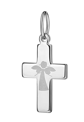 JEVELION Kreuz-Anhänger 925 Silber-Kreuz mit Schutz-Engel-Gravur von JEVELION