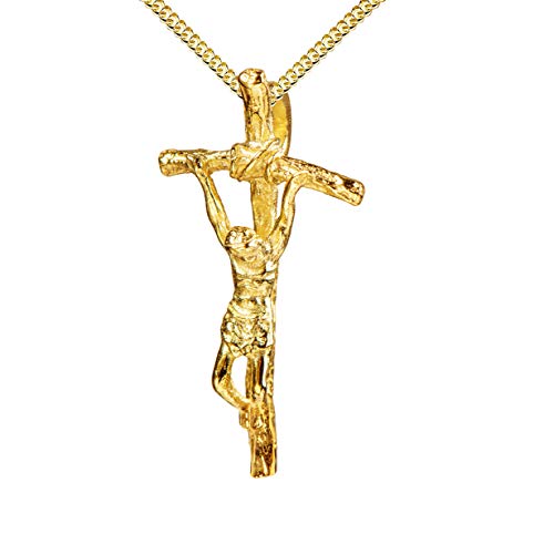 Kreuz-Anhänger Jesus Christus für Damen, Herren und Kinder als Kettenanhänger 925 Silber vergoldet mit Schmuck-Etui und Kette von JEVELION