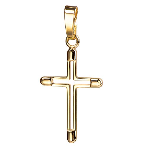 JEVELION Kreuz-Anhänger Kreuz in Kreuz für Damen, Herren und Kinder als Kettenanhänger 333 Gold 8 Karat Hochglanz mit Schmuck-Etui von JEVELION