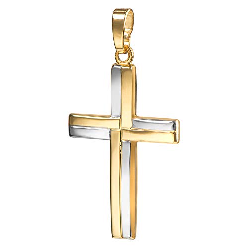 JEVELION Kreuz-Anhänger für Damen, Herren und Kinder als Kettenanhänger 333 Gold 8 Karat bicolor mit Schmuck-Etui von JEVELION