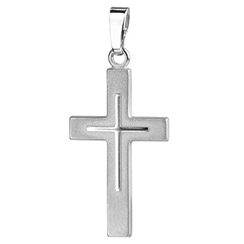 JEVELION Kreuz-Anhänger für Damen, Herren und Kinder als Kettenanhänger 925 Silber Kreuz in Kreuz teilmattiert mit Schmuck-Etui von JEVELION