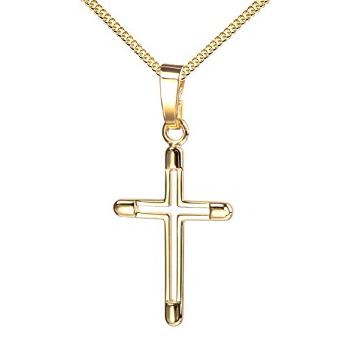 JEVELION Kreuz-Anhänger mit Kette Kreuz in Kreuz für Damen, Herren und Kinder als Ketten-Anhänger mit Kette 585 Gold 14 Karat Hochglanz mit Schmuck-Etui von JEVELION