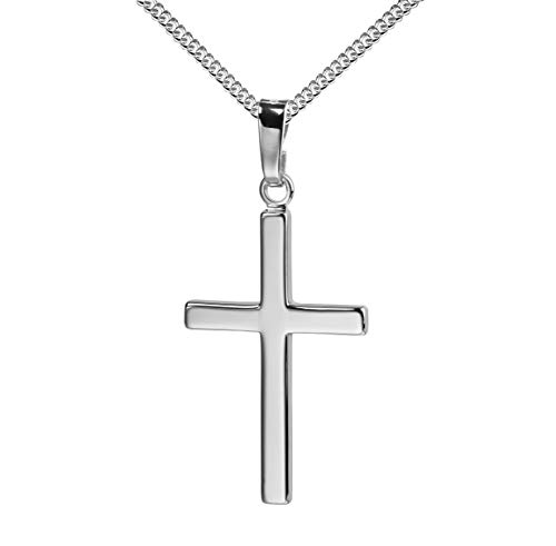 Kreuz-Anhänger mit Kette für Damen, Herren und Kinder als Ketten-Anhänger mit Kette 925 Silber Hochglanz mit Schmuck-Etui von JEVELION