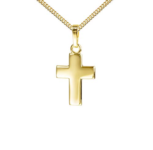 JEVELION Kreuz-Anhänger mit Panzer-Kette vergoldet für Damen, Herren und Kinder in hochglanz poliert Goldkreuz als Kettenanhänger 750 Gold 18 Karat + Schmuck-Etui von JEVELION