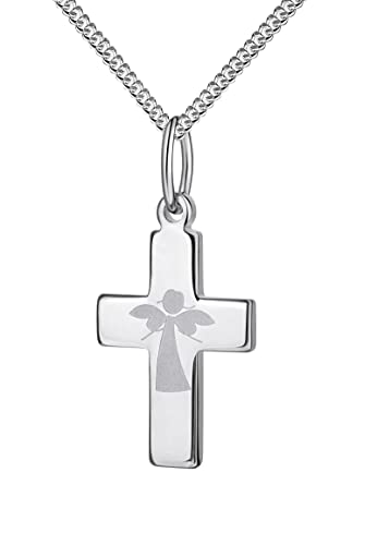 JEVELION Kreuz-Anhänger mit Schutzengel-Gravur 925 Silber Silberkreuz mit Halskette Kreuz aus Sterlingsilber Kettenlänge: 40 cm von JEVELION