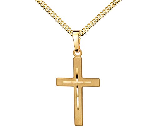 Kreuz-Anhänger mit hochwertigem Diamantschliff für Damen, Herren und Kinder als Kettenanhänger Gold-Kreuz 333 Gold 8 Karat mit Schmuck-Etui und Halskette von JEVELION