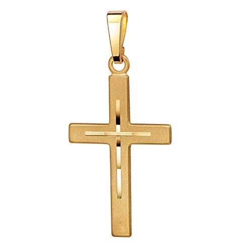 JEVELION Kreuz-Anhänger mit hochwertigem Diamantschliff für Damen, Herren und Kinder als Kettenanhänger Gold-Kreuz 333 Gold 8 Karat mit Schmuck-Etui von JEVELION