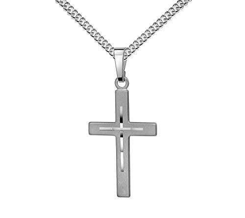 Kreuz-Anhänger mit hochwertigem Diamantschliff für Damen, Herren und Kinder als Kettenanhänger Silber-Kreuz 925 Sterling-Silber mit Schmuck-Etui und Halskette von JEVELION