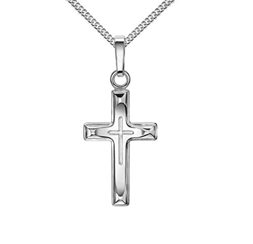 JEVELION Kleiner Kreuzanhänger in Kreuz-Anhänger Silberkreuz Jesus Christus für Damen 925 Silber Mit Kette 50 cm von JEVELION