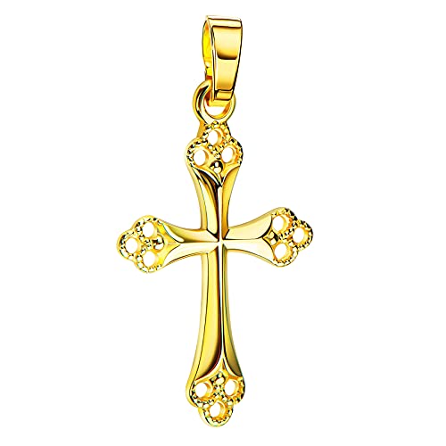 Kreuz-Anhänger gotische Form für Damen, Herren und Kinder Ketten-Anhänger 585 Gelbgold von JEVELION