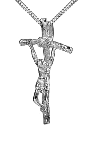 JEVELION Kreuzkette 925 Sterlingsilber Silber-kreuz Jesus Christus Kruzifix für Damen und Herren als Kettenanhänger mit Schmuck-Etui und Halskette Kettenlänge: 60 cm von JEVELION
