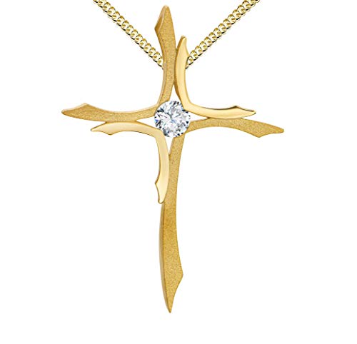 Kreuzkette Anhänger-Kreuz Goldkreuz für Damen, Herren und Kinder als filigraner Kettenanhänger 585 Gold 14 Karat + Zirkonia Mit Kette Länge 60 cm von JEVELION