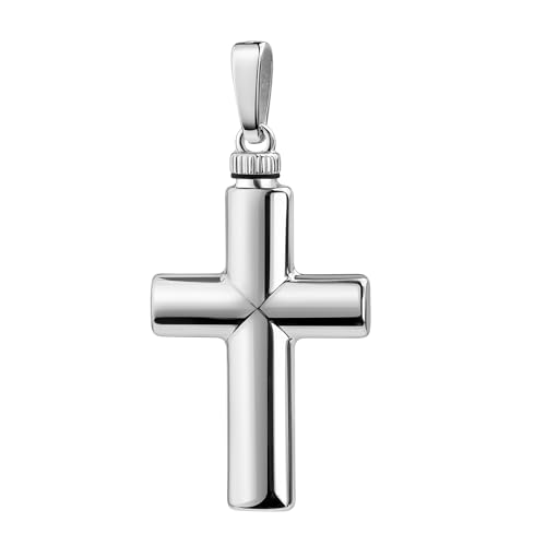 Kreuzkette Asche Urnen Anhänger Kreuz 925 Silber Ascheschmuck zum Befüllen für Damen und Herren + Echtheitszertifikat. Mit Kette 925 Silber - Kettenlänge 45 cm. von JEVELION