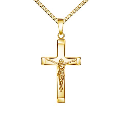 JEVELION Kruzifix Kreuz-Anhänger Goldkreuz Jesus Christus Kettenanhänger 585 Gold 14 Karat Mit Kette 50 cm von JEVELION