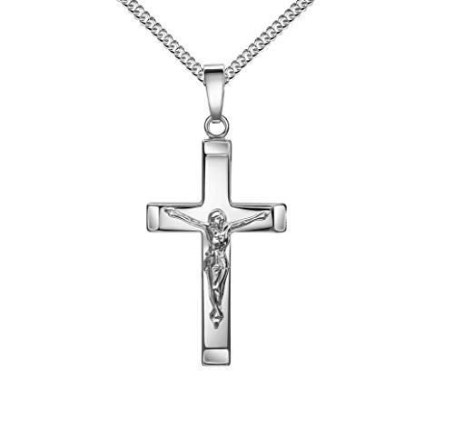 Kruzifix mit Kette Kreuz-Anhänger Silberkreuz Jesus Christus Kettenanhänger 925 Silber Mit Halskette 55 cm von JEVELION