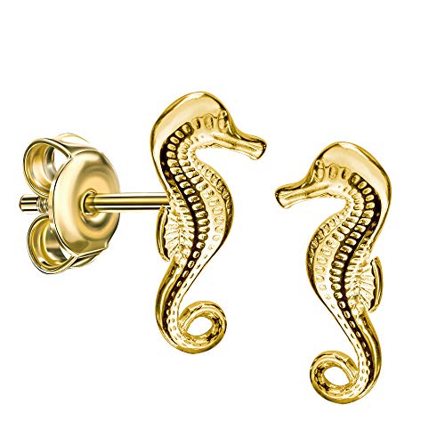 Ohrstecker Seepferdchen Maritim 333 Gelbgold 8 Karat / 8K Ohrschmuck Gold für Damen von JEVELION