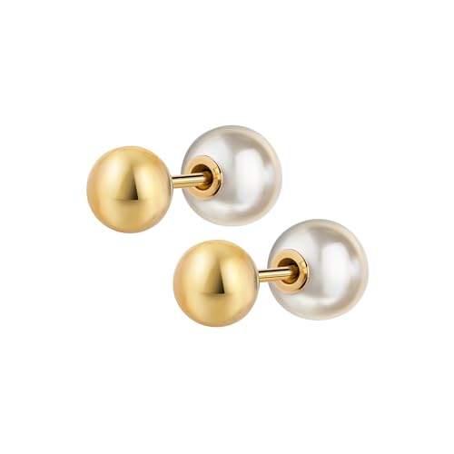Ohrstecker echte Süßwasserperle 333 Gold 8 Karat mit Gelbgold-Kugel-Verschluss für Damen. Mit Schmuck-Etui + Echtheitszertifikat von JEVELION