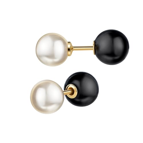 Ohrstecker echte Süßwasserperle 333 Gold mit Onyxkugel-Verschluss für Damen und Herren. Mit Schmuck-Etui + Echtheitszertifikat von JEVELION