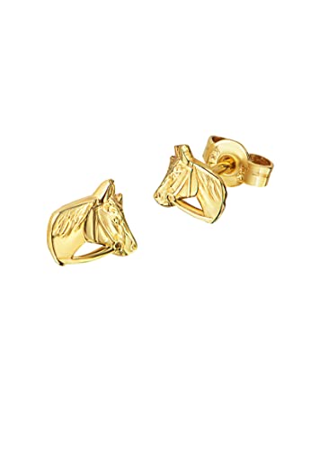 Ohrstecker mit Pferdekopf 585 Gelbgold Gold-Ohrschmuck Ohrringe für Damen und Kinder von JEVELION