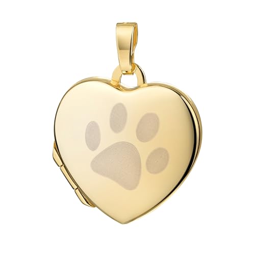 Schmuckset Herz Anhänger Medaillon 333 Gelbgold Herz-Amulett für Andenken-Bilder oder kleine Erinnerungsstücke. Mit Panzer Kette 925 Silber vergoldet - Kettenlänge 36 cm. von JEVELION