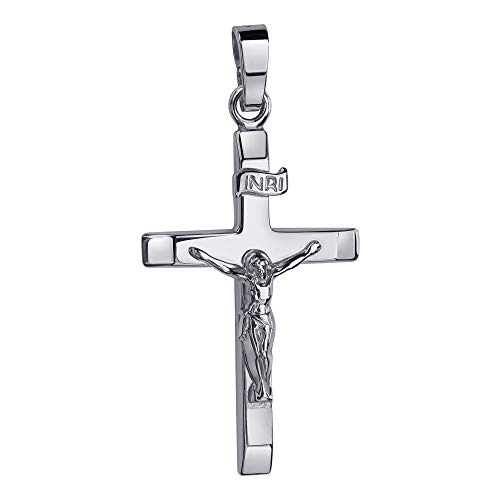 Silber Kruzifix Kreuz-Anhänger Jesus Christus mit INRI-Gravur für Damen, Herren und Kinder als Kettenanhänger 925 Silber mit Schmuck-Etui und Schmuckzertifikat. von JEVELION