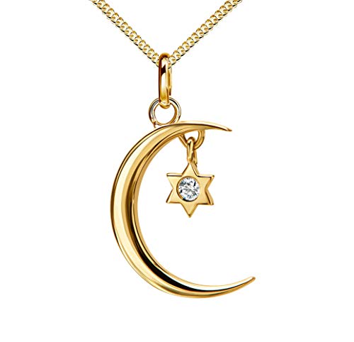 Stern mit Mond Anhänger 333 Gelbgold 8 Karat / 8K Gold für Damen Mit Kette 45 cm von JEVELION