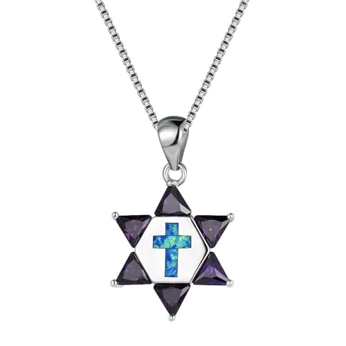 Blauer Opal David Stern Und Kreuz Kruzifix Halskette,Kristalln Feuer Opal Kreuz Anhänger, Hexagramm Halsband Mit Geburts Stein Statement Halskette Blauer Opal David Stern Und Kreuz Kruzifix Halskette,Kristalln Feuer Opal Kreuz Anhänger, Hexagramm Halsband Mit Geburts Stein Statement Halskette von JEVLUH