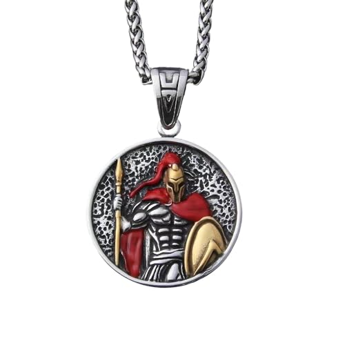 JEVLUH Antike Griechische Krieger Spartan Shiled Halskette,Titan Kette,Antike Griechische Symbol Amulett Medaille Halskette JEVLUH Antike Griechische Krieger Spartan Shiled Halskette,Titan Kette,Antike Griechische Symbol Amulett Medaille Halskette von JEVLUH
