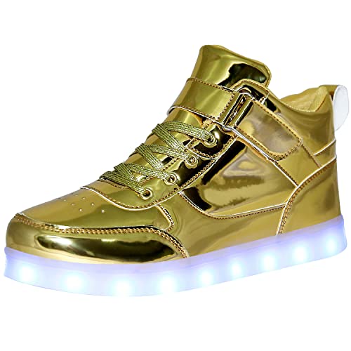 Unisex Leuchtschuhe LED Turnschuhe USB Aufladen Paare Schuhe High Top für Damen Herren Blinkende Turnschuhe, gold, 42 2/3 EU von JEVRITE