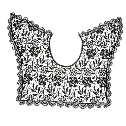 JEWEDECO Damen Spitzenkragen Lace Floral Fake Collar Für Blusen Und Kleider Schwarzer Damen Schal Mit Lochmuster Für Elegante Outfits von JEWEDECO