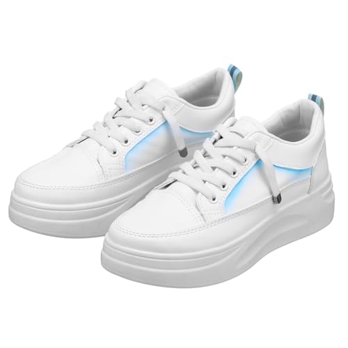 JEWEDECO 1 Paar Damen Sneaker mit Dickem Sohlendesign Flache Schuhe PU Material Vielseitig Einsetzbar für Freizeit Besondere Anlässe Weiß von JEWEDECO