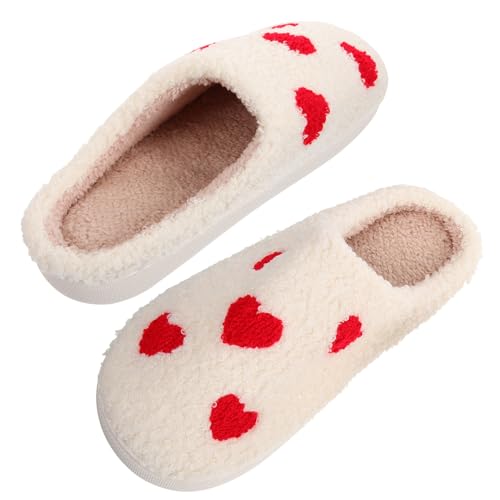 JEWEDECO Flauschige Winterpantoffeln Mit Herzmuster Für Damen Herren Und Hausschuhe Für Zuhause Und Schlafzimmer Kuschelig Und Rutschfest von JEWEDECO