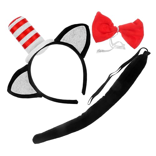 JEWEDECO Katzen-stirnband-set Tierschwanz-/ohren-stirnband Fliege Cosplay-party-dekorationen Halloween-katzenkostüm Tierkostüm-accessoires von JEWEDECO