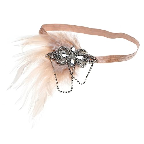 JEWEDECO Kopfbedeckung Jahre Mit Kristallen Und Federn Eleganter Haarschmuck Für Frauen Für Kostümpartys Und Besondere Anlässe Glamouröser Look Champagnerfarbe von JEWEDECO