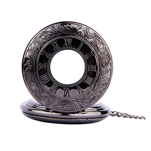 JEWEDECO Runde Taschenuhr Retro Klassisch Doppelanzeige Römische Arabische Ziffern Ziffernblatt Taschenuhr Steampunk Mit Schwarzer Dünner Kette von JEWEDECO