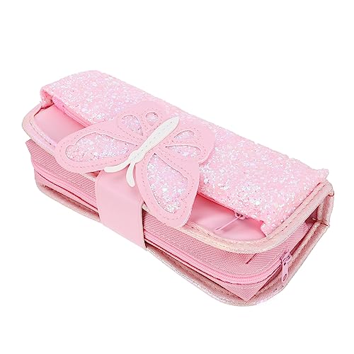 JEWEDECO 1stk Schreibwaren-Box Markierungsstifthalter Multifunktions-federmäppchen Glitzer-stifttasche Federmäppchen Mit Pailletten Federmäppchen Aus Segeltuch Oxford-Stoff Rosa von JEWEDECO