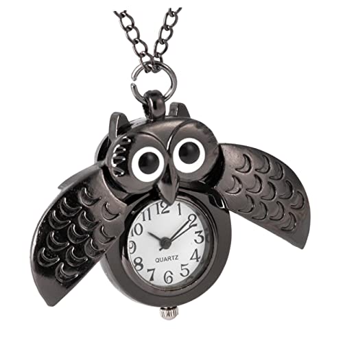 JEWEDECO 1stück Retro Eulen-taschenuhr Kreative Vintage Uhr Mit Kette Für Damen Und Herren Eulenform Als Für Familie Und Freunde Schwarz von JEWEDECO